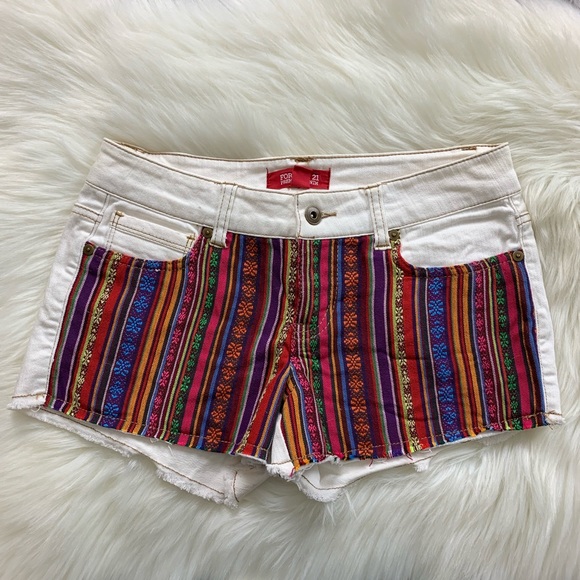 🪴$5/25🪴 F21 Boho Striped Festival Jean Cutoffs Denim Shorts 27 - Picture 2 of 12